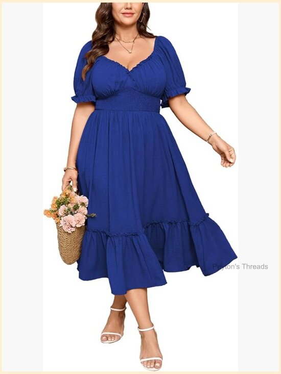 Dresses & Skirts - Plus Size Maxi Dress Sweetheart Neck Smocked Empire Waist Tiered A-Line Pockets